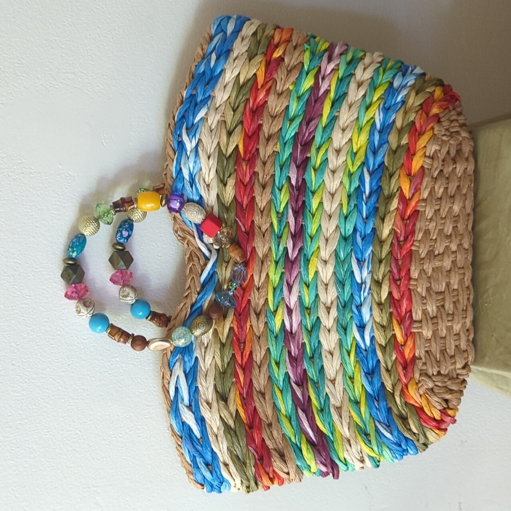 Colorful Wicker bag with beaded handle